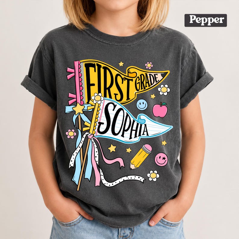 Personalized Pencil Back To School Kids Shirt, Custom Pennant Kids Girl Shirt, Custom Any Grade Shirt, School Toddler Shirt image 8