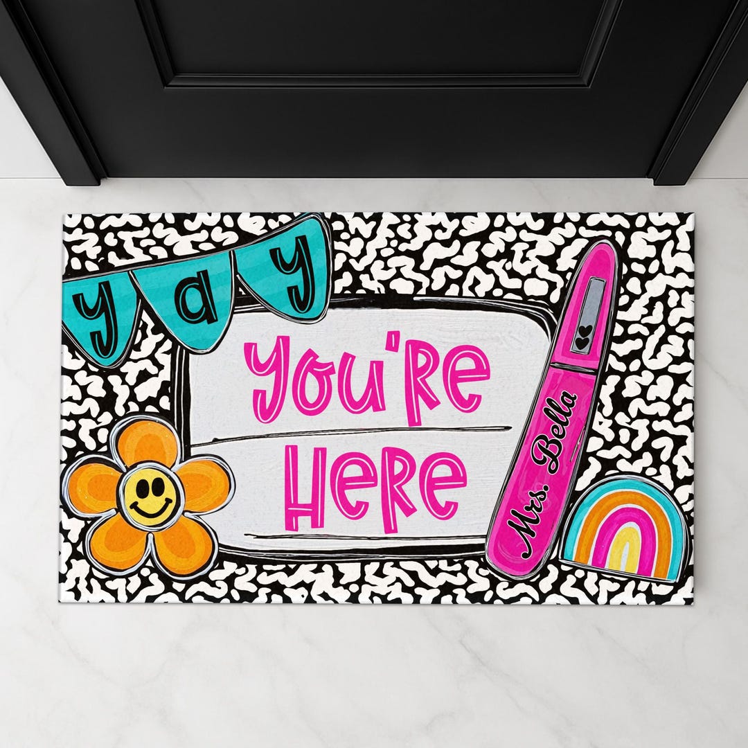 Classroom Welcome Mat, Groovy Theme Teacher Doormat, Composition ...