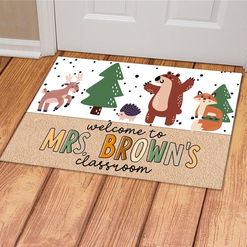 Woodland Animal Classroom Decor, Teacher Doormat, School Rug, Classroom Welcome Mat, Back To School Teacher Gifts, Classroom Doormat image 4