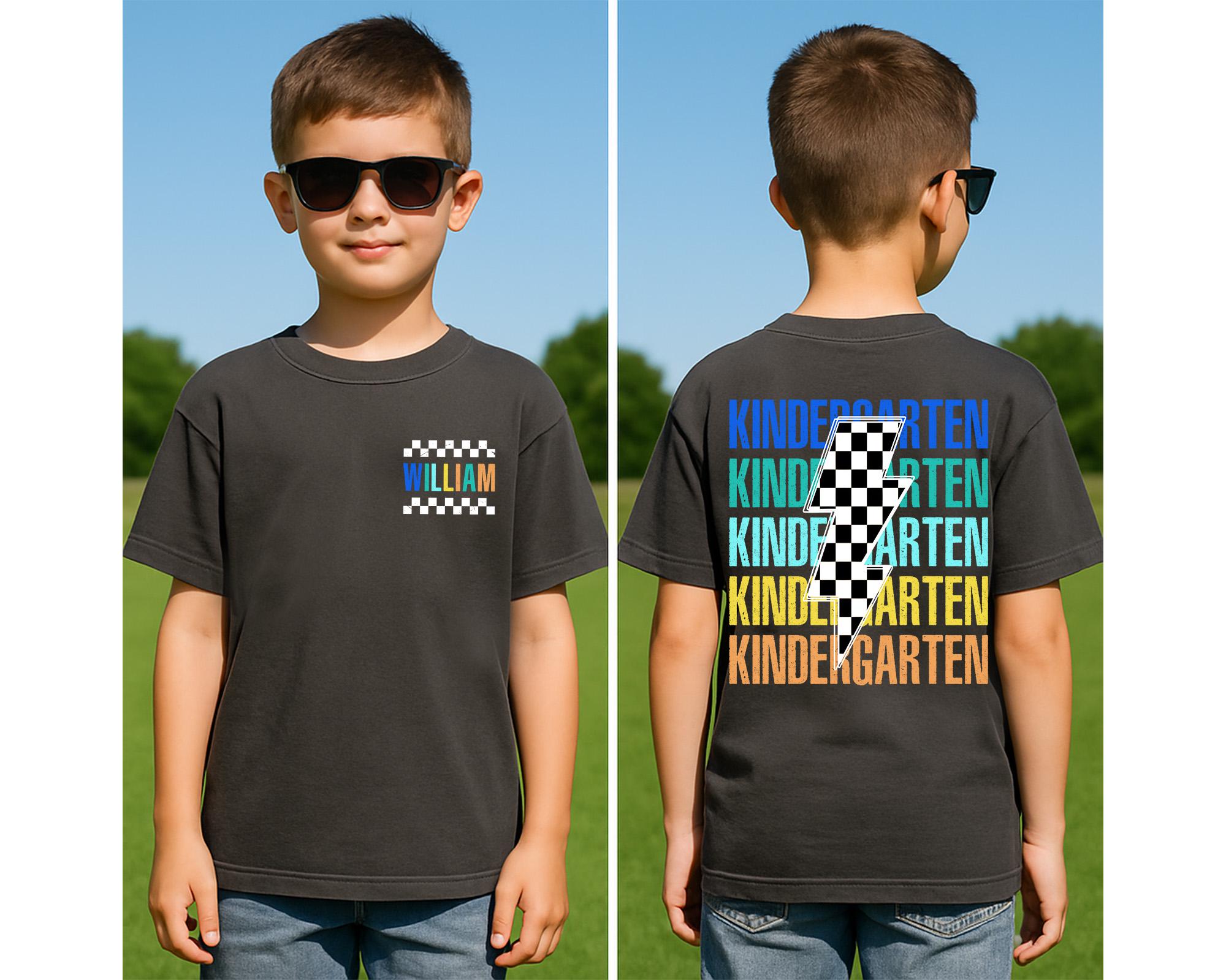 Retro Kindergarten Shirt with Name, Boys Back To School Tshirt, First Day of School Shirt for Kids, Personalized Preschool Boy Toddler Shirt