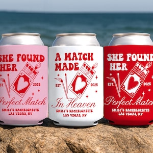 Match Made In Heaven Bachelorette Can Cooler, Perfect Match Bachelorette Party Decor, Personalized Can Sleeves, Custom Bachelorette Favors