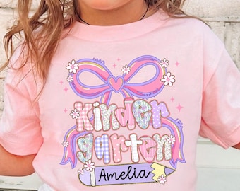 Coquette Back To School Shirt for Girls, First Day Of School Shirt, Custom Kids Name School Oufit, 1st Day Of First Grade Kindergarten PreK