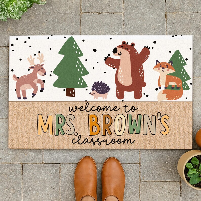 Woodland Animal Classroom Decor, Teacher Doormat, School Rug, Classroom Welcome Mat, Back To School Teacher Gifts, Classroom Doormat image 3