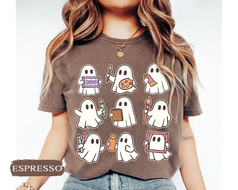 Comfort Colors Halloween Art Teacher Shirt, Cute Teacher Ghost Shirt, Spooky Art Teacher Halloween Shirt, Halloween Gifts for Artist immagine 8