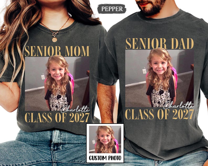 Custom Photo Senior Mom Shirt, Class Of 2027 Shirt, Class of 2027 Family Shirts, Senior Mom Graduation Shirt, Senior Dad, Proud Family image 1