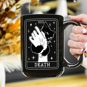 Halloween Coffee Mug, Tarot Card Black Cat Mug, Black Cat Lover Gifts, Tarot Card Death Mug, Funny Halloween Mug, Spooky Season Mug image 5