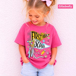 Personalized Pencil Back To School Kids Shirt, Custom Pennant Kids Girl Shirt, Custom Any Grade Shirt, School Toddler Shirt image 14