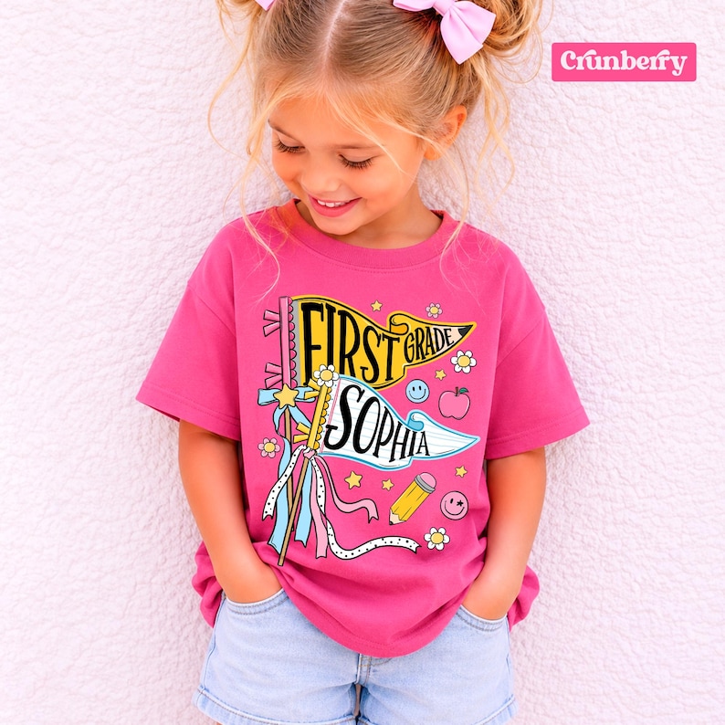 Personalized Pencil Back To School Kids Shirt, Custom Pennant Kids Girl Shirt, Custom Any Grade Shirt, School Toddler Shirt image 14