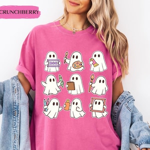 Comfort Colors Halloween Art Teacher Shirt, Cute Teacher Ghost Shirt, Spooky Art Teacher Halloween Shirt, Halloween Gifts for Artist immagine 5