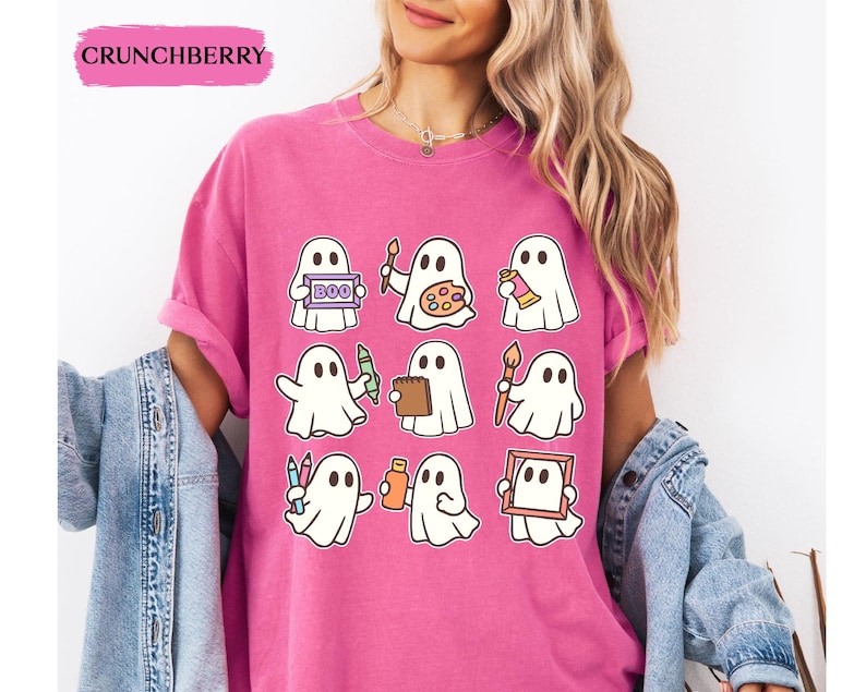 Comfort Colors Halloween Art Teacher Shirt, Cute Teacher Ghost Shirt, Spooky Art Teacher Halloween Shirt, Halloween Gifts for Artist immagine 5
