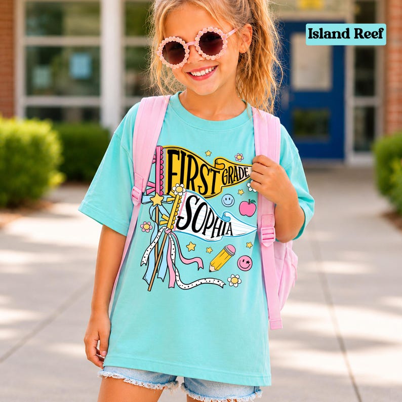 Personalized Pencil Back To School Kids Shirt, Custom Pennant Kids Girl Shirt, Custom Any Grade Shirt, School Toddler Shirt image 10