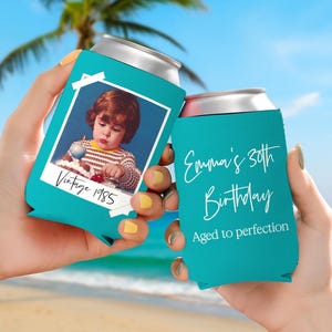 Personalized Vintage Photo & Text Birthday Can Coolers, Birthday Can Sleeves, Party Gifts for 30th 40th 50th Birthday, Funny Birthday Favors