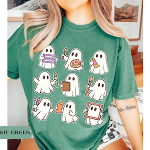Comfort Colors Halloween Art Teacher Shirt, Cute Teacher Ghost Shirt, Spooky Art Teacher Halloween Shirt, Halloween Gifts for Artist immagine 6