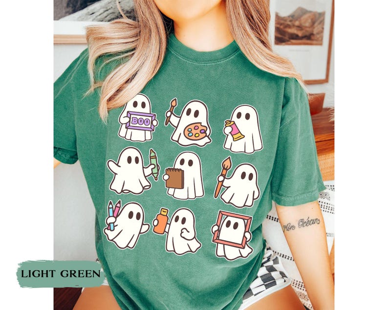 Comfort Colors Halloween Art Teacher Shirt, Cute Teacher Ghost Shirt, Spooky Art Teacher Halloween Shirt, Halloween Gifts for Artist immagine 6