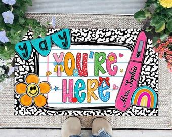 Yay You're Here Classroom Doormat, Custom Teacher Doormat, Classroom Welcome Mat, Composition Notebook Teacher Gift, Back To School Gifts