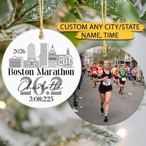 Custom Photo And Destination Marathon Ornament, Cross Country Marathon Ornament, Christmas Gifts for Runners, 2025 Ornament Marathon Race image 1