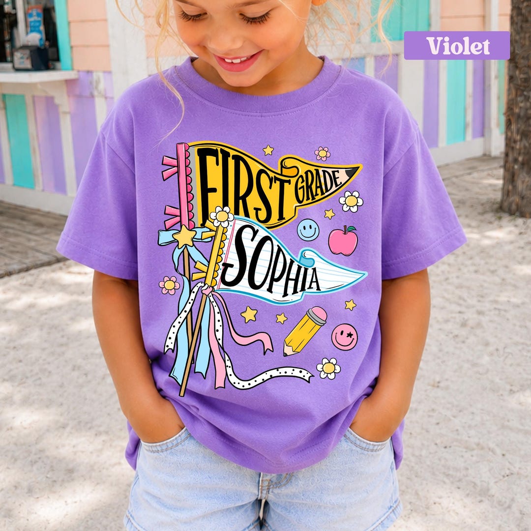 Personalized Pencil Back To School Kids Shirt, Custom Pennant Kids Girl Shirt, Custom Any 