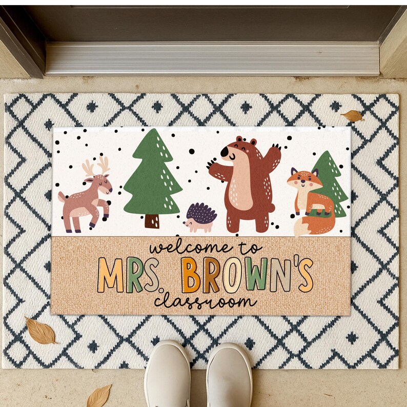 Woodland Animal Classroom Decor, Teacher Doormat, School Rug, Classroom Welcome Mat, Back To School Teacher Gifts, Classroom Doormat image 5