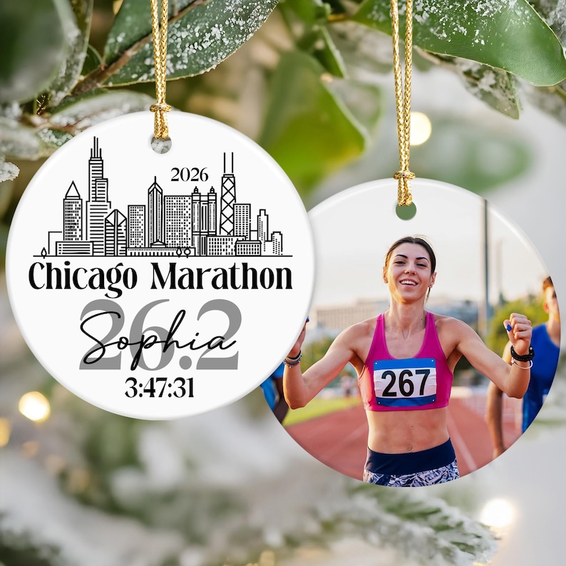 Custom Photo And Destination Marathon Ornament, Cross Country Marathon Ornament, Christmas Gifts for Runners, 2025 Ornament Marathon Race image 9