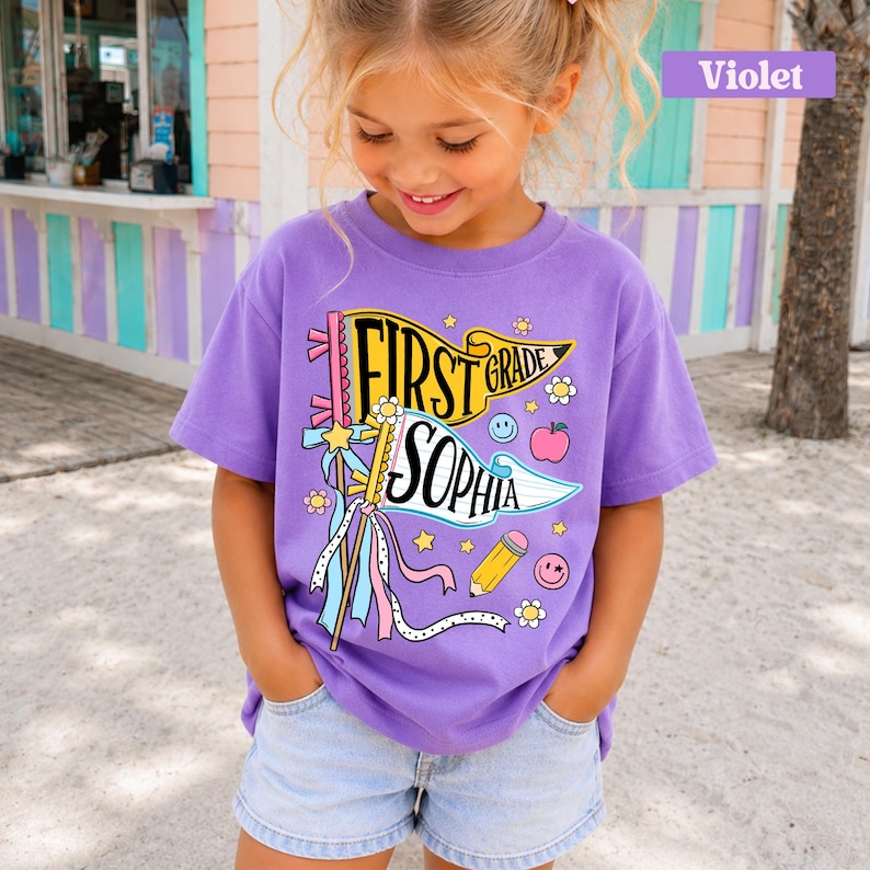 Personalized Pencil Back To School Kids Shirt, Custom Pennant Kids Girl Shirt, Custom Any Grade Shirt, School Toddler Shirt image 13
