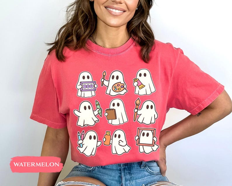 Comfort Colors Halloween Art Teacher Shirt, Cute Teacher Ghost Shirt, Spooky Art Teacher Halloween Shirt, Halloween Gifts for Artist immagine 4