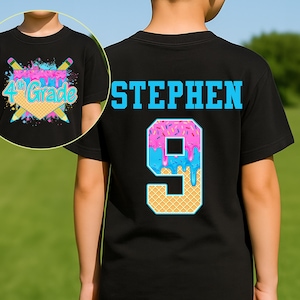 Custom Drip Baseball Back To School Shirt Boys Girls, Personalized Kids Name Tee,  1st Day of School Outfit, 2nd 3rd 4th 5th Grade Boy Tee