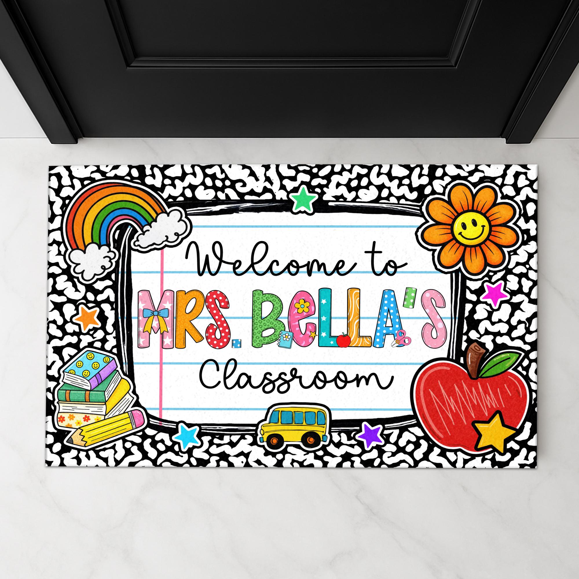 Personalized Teacher Name Doormat, Composition Notebook Classroom Doormat, Trendy Teacher Rug,Classroom Decor, Custom Teacher Gift for Women