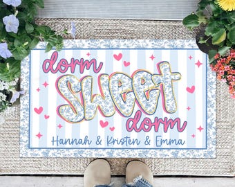 Custom Name Blue Chinoiserie Dorm Doormat, Dorm Sweet Dorm, Roommate Name Doormat, College Apartment Decor, Housewarming Gift, Student Gift