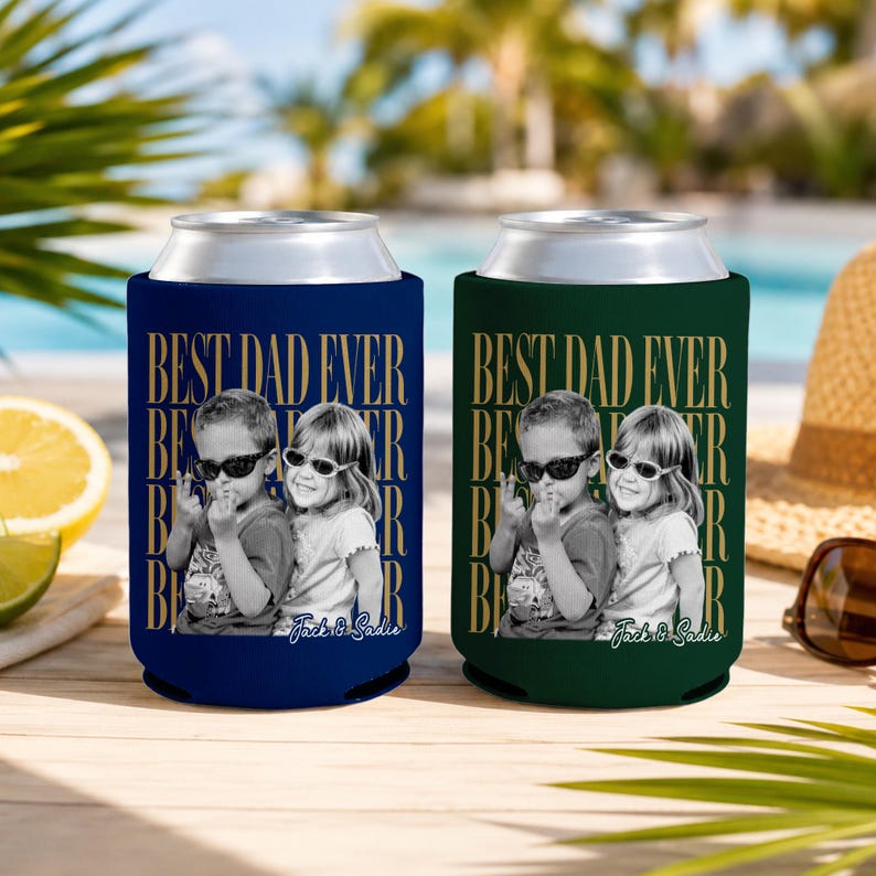 Enfriador de latas personalizado con foto "El mejor papá del mundo", regalo para el Día del Padre, regalo para el esposo, regalo para papá de parte de los niños. imagen 4