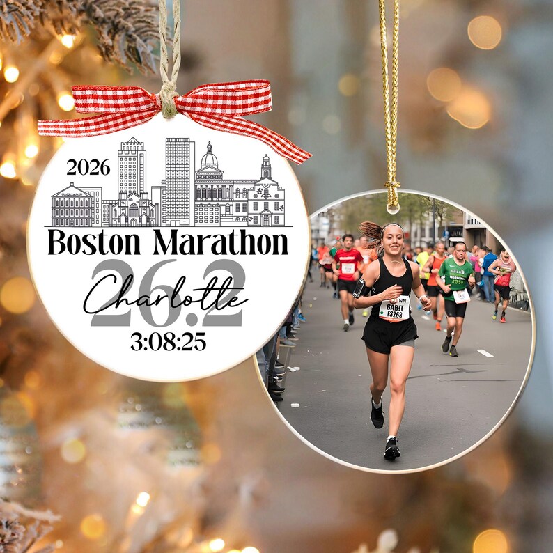 Custom Photo And Destination Marathon Ornament, Cross Country Marathon Ornament, Christmas Gifts for Runners, 2025 Ornament Marathon Race image 5