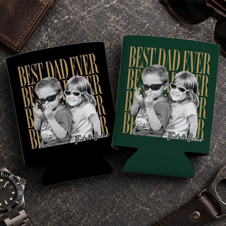 Enfriador de latas personalizado con foto "El mejor papá del mundo", regalo para el Día del Padre, regalo para el esposo, regalo para papá de parte de los niños. imagen 12