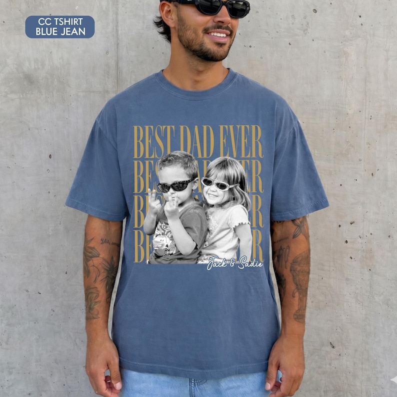 Custom Dad Vintage Photo Shirt: Personalized Fathers Day Shirt With Kids Photo, Funny Dad Shirt, Best Dad Ever Shirt, New Dad Gift image 6