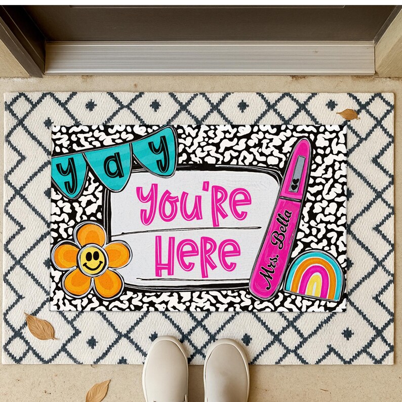 Classroom Welcome Mat, Groovy Theme Teacher Doormat, Composition ...
