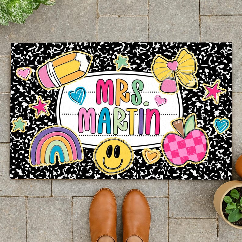 Felpudo personalizado con nombre para profesor/a, tapete para cuaderno de composición, alfombra moderna para profesor/a, decoración para el aula, regalo personalizado para profesor/a para mujer imagen 6