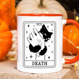 Halloween Coffee Mug, Tarot Card Black Cat Mug, Black Cat Lover Gifts, Tarot Card Death Mug, Funny Halloween Mug, Spooky Season Mug image 3