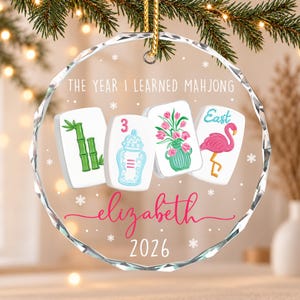 Custom Mahjong Ornament: The Year I Learned Mahjong, Funny Mahjong Group Gift, Christmas Gift For Mahjong Club 2026, Game Night Keepsake afbeelding 8