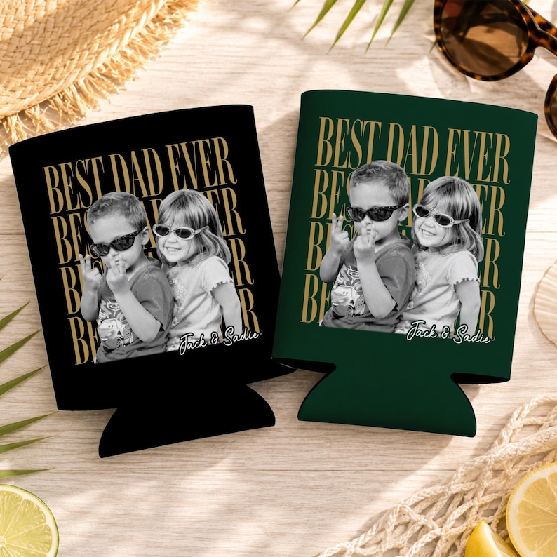 Enfriador de latas personalizado con foto "El mejor papá del mundo", regalo para el Día del Padre, regalo para el esposo, regalo para papá de parte de los niños. imagen 9