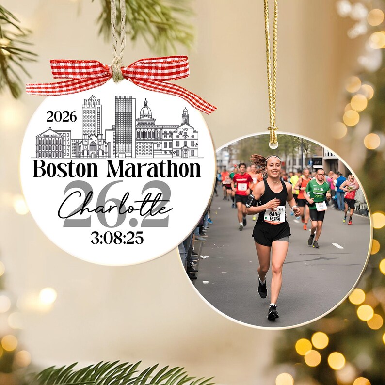Custom Photo And Destination Marathon Ornament, Cross Country Marathon Ornament, Christmas Gifts for Runners, 2025 Ornament Marathon Race image 10