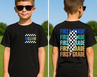 Retro First Grade Shirt with Name, Boys Back To School Tshirt, First Day of School Shirt for Kids, Personalized 1st Grade Boy Toddler Shirt