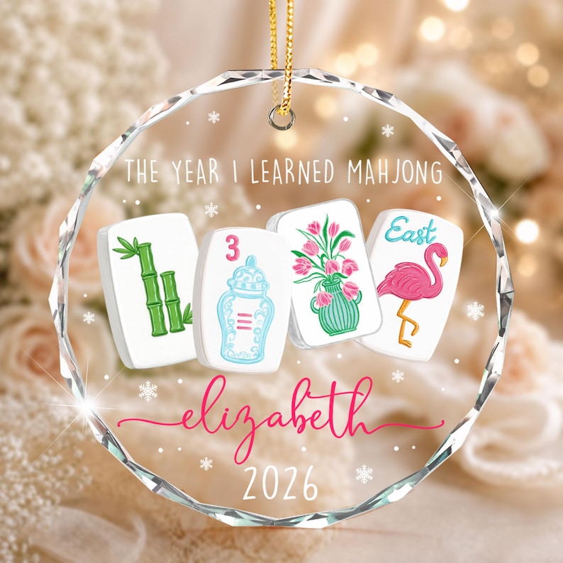 Custom Mahjong Ornament: The Year I Learned Mahjong, Funny Mahjong Group Gift, Christmas Gift For Mahjong Club 2026, Game Night Keepsake afbeelding 7
