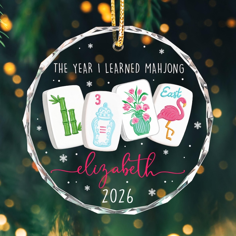 Custom Mahjong Ornament: The Year I Learned Mahjong, Funny Mahjong Group Gift, Christmas Gift For Mahjong Club 2026, Game Night Keepsake afbeelding 9