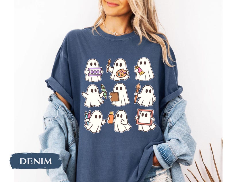 Comfort Colors Halloween Art Teacher Shirt, Cute Teacher Ghost Shirt, Spooky Art Teacher Halloween Shirt, Halloween Gifts for Artist immagine 7