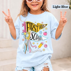 Personalized Pencil Back To School Kids Shirt, Custom Pennant Kids Girl Shirt, Custom Any Grade Shirt, School Toddler Shirt image 7
