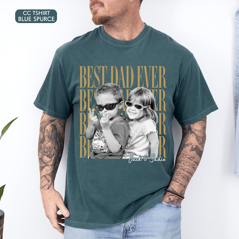 Custom Dad Vintage Photo Shirt: Personalized Fathers Day Shirt With Kids Photo, Funny Dad Shirt, Best Dad Ever Shirt, New Dad Gift image 10