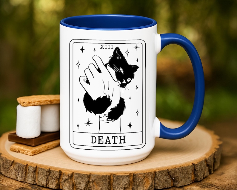 Halloween Coffee Mug, Tarot Card Black Cat Mug, Black Cat Lover Gifts, Tarot Card Death Mug, Funny Halloween Mug, Spooky Season Mug image 10