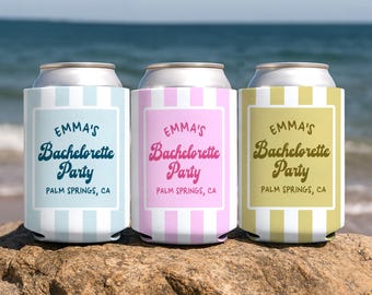 Personalized Coastal Bachelorette Can Coolers, Beach Bachelorette Party Can Cooler, Bridesmaid Gifts, Beach Bach Favors, Stripe Can Sleeves