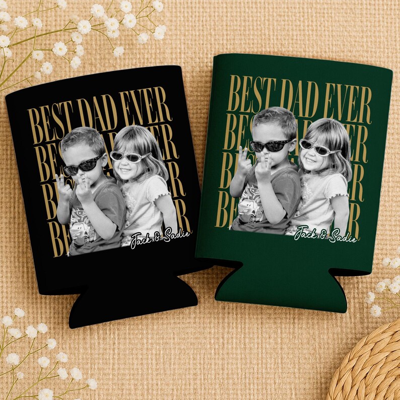 Enfriador de latas personalizado con foto "El mejor papá del mundo", regalo para el Día del Padre, regalo para el esposo, regalo para papá de parte de los niños. imagen 11