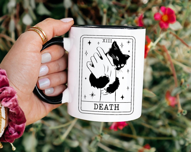 Halloween Coffee Mug, Tarot Card Black Cat Mug, Black Cat Lover Gifts, Tarot Card Death Mug, Funny Halloween Mug, Spooky Season Mug image 8