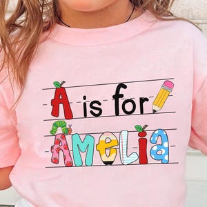 Custom Kids Name Back To School Alphabet Shirt, Toddler First Day of School Tee, Kindergarten Shirt With Name, First Day School Outfit