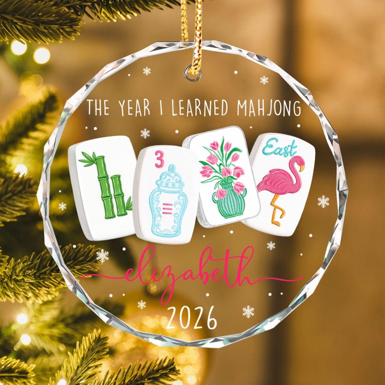 Custom Mahjong Ornament: The Year I Learned Mahjong, Funny Mahjong Group Gift, Christmas Gift For Mahjong Club 2026, Game Night Keepsake afbeelding 11